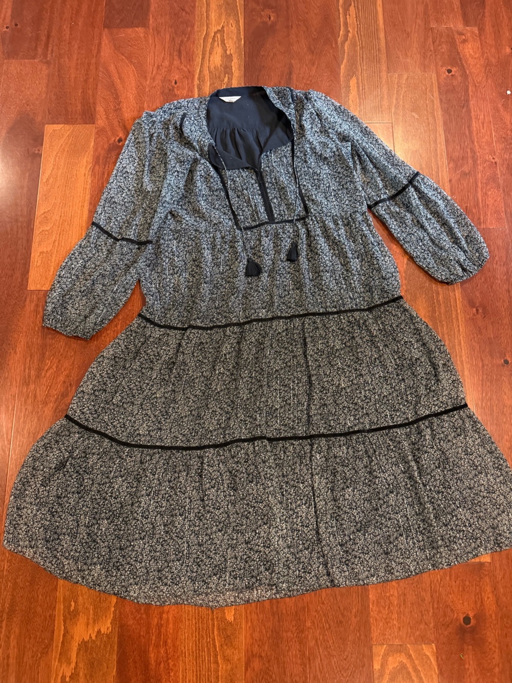 Lucky Brand Black and White Floral Tiered Dress